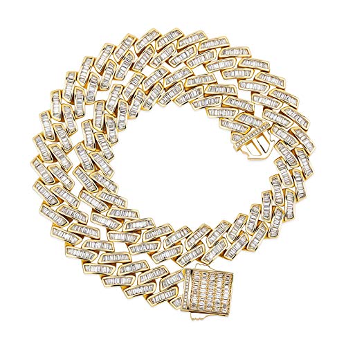 TOPGRILLZ 12mm/18mm Baguette Diamond Miami Cuban Link Chain 6 Times 14K Gold Plated Solid CZ Choker Necklace for Men Women Jewelry Decoration - 18mm Gold - 22.0 Inches