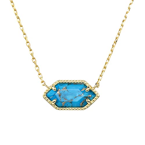 CALOO TEEMOO Necklaces for Women – 18K Gold 925 Silver Plated Chain with Pendant – Luxurious Long Necklaces for Women Fashion Jewelry – Lovely Gold Necklace for Women - Blue Turquoise
