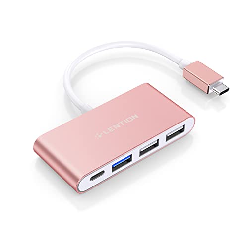 LENTION 4-in-1 USB-C Hub with Type C, USB 3.0, USB 2.0 Compatible 2023-2016 MacBook Pro 13/14/15/16, New Mac Air/Surface, ChromeBook, More, Multiport Charging & Connecting Adapter (CB-C13, Rose Gold)