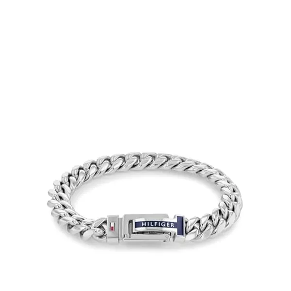 Tommy Hilfiger Jewelry Men's Stainless Steel Chain Bracelet – 2790433 + Tommy Hilfiger Multifunction Quartz Analog Watch for Men with Silicone Strap, Blue (Navy)