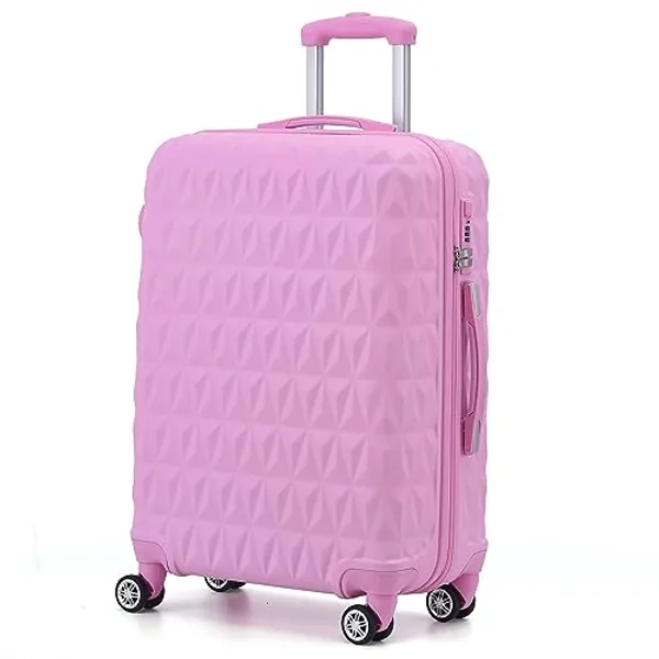 CMY Lightweight 4 Wheel ABS Hard Shell Travel Trolley Luggage Suitcase Set, Medium 24" Hold Check in Luggage (Pink)