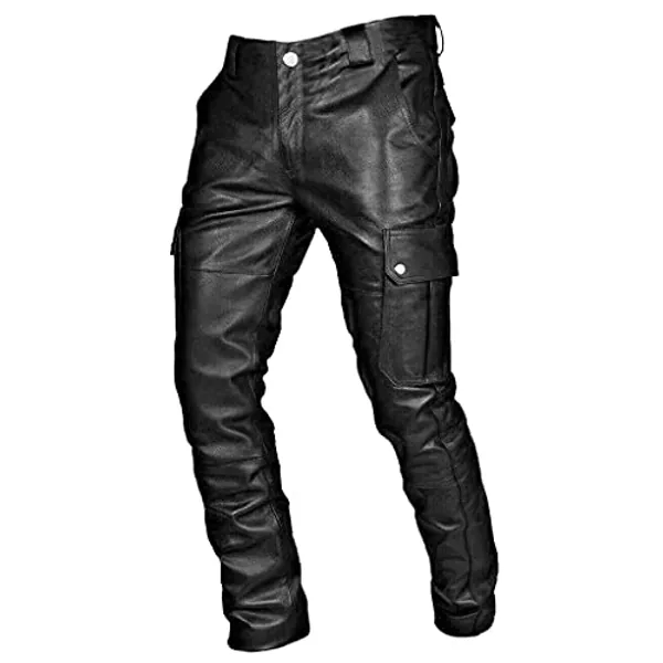 ZHINIAN Men's Casual Faux Leather Biker Pants Trousers Punk Retro Skinny Slim Fit Pants Party Dance Trouser Nightclub Cosplay for Mens