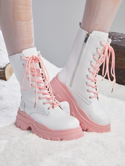 Anime Zipper Side Lace-up Front Combat Boots