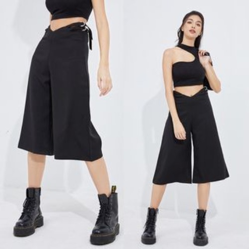 YS by YesStyle - Cut-Out Belted Detail Wide-Leg Cropped Pants | YesStyle
