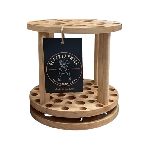 BlackLabMill Rotating Paint Brush Holder - Handmade Paint Brush Holder Rotating Art Supply Organizer – Large Capacity Cherry Hardwood Brush Organizer for Desk, Arts and Crafts