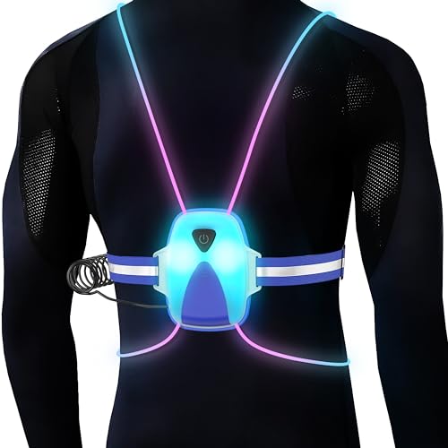 LED Reflective Running Vest Lights for Runners, Running Lights with Front Light, Safety USB Rechargeable Reflective Night Lights For Men/Women Running Walking Cycling, Three Light Modes with 7 Colors - Green