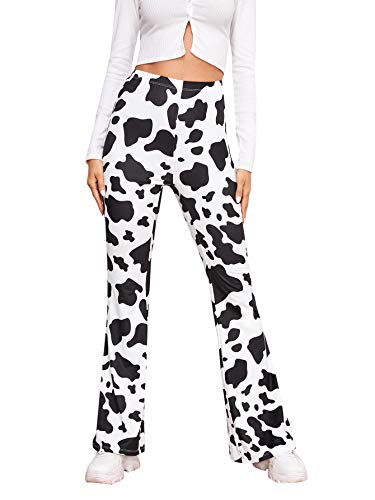 WDIRARA Women's Snakeskin High Waist Casual Flare Bell Bottom Stretch Long Pants - XX-Large - Black and White Cow