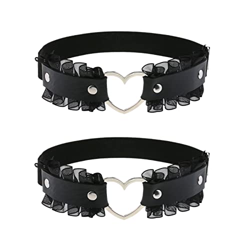 alisikee Lace Heart Thigh Garter Belt, Adjustable Leg Garters for Women, Black - Black-1