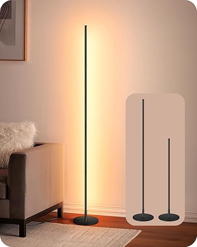 EDISHINE LED Corner Floor Lamp, 57.5" Minimalist Dimmable Sleek Light, Adjustable Height, Standing Tall Lamp for Living Room, Bedroom, Office, 3000K Warm White Light (Black) - Black