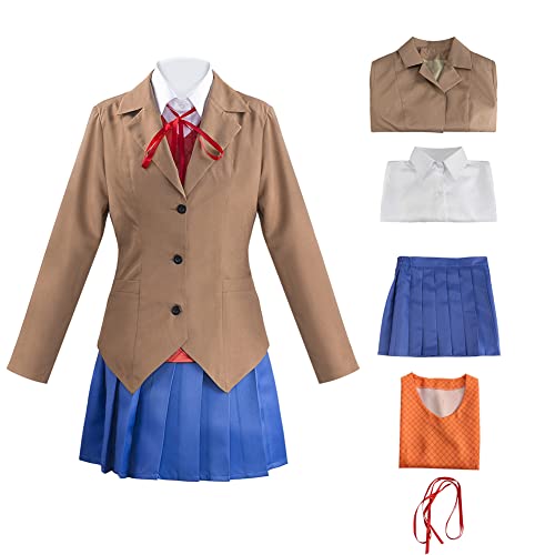 Juejuezi Doki Doki Literature Monika Outfit Yuri Ddlc Uniform Sayori Cosplay School Girl Costume Halloween - Small - Brown