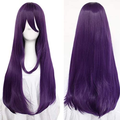 Anogol Hair Cap+32Inch/80cm Long Purple Wig with Bangs for Women Anime Cosplay, Peluca Morada Larga Para Mujer Straight Women Wig for Halloween Costumes Cosplay Party - Purple