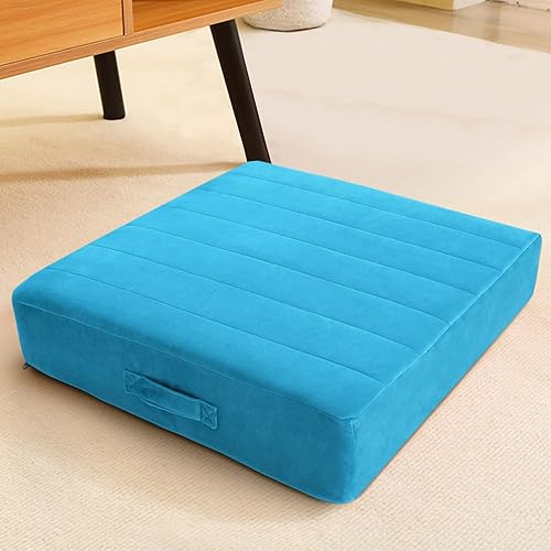 MeMoreCool Square Floor Pillow Seating for Adults Kids, Large Meditation Cushion Floor Pillow with Thick Foam & Soft Tufted Cover, Washable Big Pillow Seat Floor Cushion for Sitting Yoga 24" Blue - Square 24 Inches - Blue