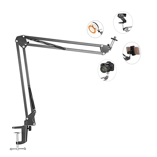 Overhead Tripod Mount for Camera Webcam Ring Light, Flexible Over Head Arm for iPhone with Phone Holder and Ball Head, Table Stand Accessory for Phone Video Recording Live Stream