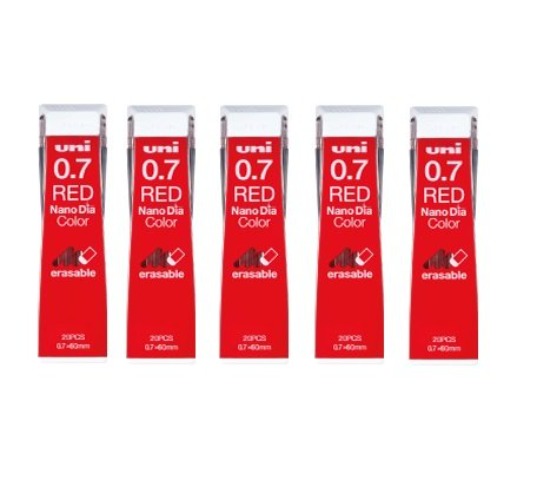 Uni NanoDia Color Mechanical Pencil Leads 0.7mm Red, 5 Pack/total 100 Leads Value Set