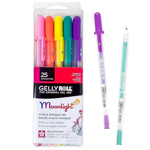 SAKURA Gelly Roll Moonlight Size 10 Gel Pens - Bold Point Ink Pen for Journaling, Art, or Drawing - Assorted Colored Ink - Bold Line - 25 Pack