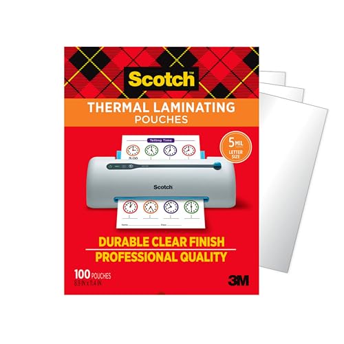 Scotch Thermal Laminating Pouches Premium Quality, 5 Mil Thick for Extra Protection, 100 Pack Letter Size Laminating Sheets, Our Most Durable Lamination Pouch, 8.9 x 11.4 inches, Clear (TP5854-100)