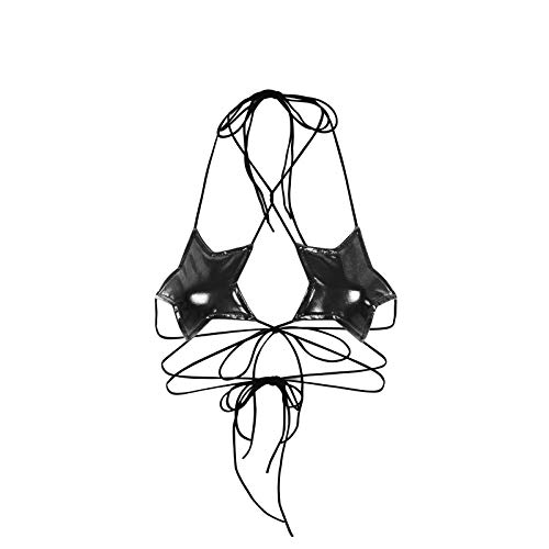 FlyCC Women's Metallic Star Bralette Bra Strappy Wrap Around Crop Top Rave Dance Tops - One Size - Black