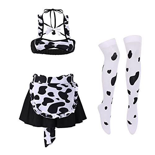 IMEKIS Women's Sexy Anime Cow Maid Costume Teddy Lingerie Set Lolita Japanese Cosplay Mini Bikini Bra Underwear Kawaii Outfit - One Size - White Cow Dress