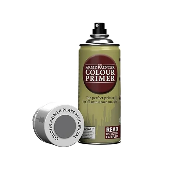 The Army Painter, Colour Primer Plate Mail Metal, 400 ml Vernice per Plastica Primer Grigio Metallica - Primer Modellismo per Miniature Fantasy, D&D e Warhammer - Plate Mail