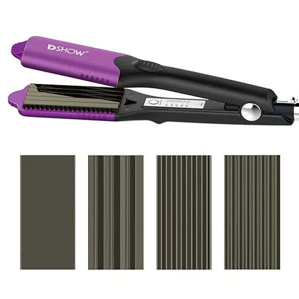 Piastra Per Capelli Frisee, DSHOW Piastra Per Capelli Ondulati Professionale Con 4 Piastre Piatte In Titanio Intercambiabili Piastra Frisè, Rivestimento In Tourmaline Ceramic (Viola)