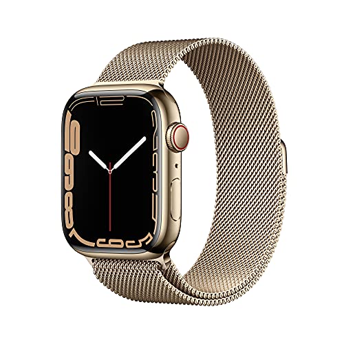 Apple Watch Series 7 [GPS + Cellular 45mm] Smart Watch w/Gold Stainless Steel Case with Gold Milanese Loop. Fitness Tracker, Blood Oxygen & ECG Apps, Always-On Retina Display, Water Resistant