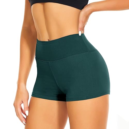 CAMPSNAIL Workout Biker Shorts Women - 3"/5"/8" High Waisted Tummy Control Spandex Booty Volleyball Shorts for Yoga Dance - 3 IN - Small-Medium - Midnight Green