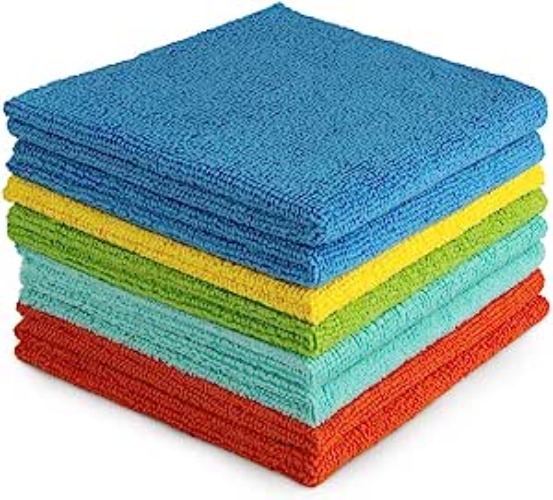 AIDEA Microfiber Cleaning Cloths-8PK, All-Purpose Softer Highly Absorbent, Lint Free - Streak Free Wash Cloth for House, Kitchen, Car, Window, Gifts(12in.x 12in.) - Blue-orange 12"x12"