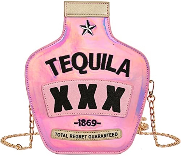 QZUnique Bottle/Motorcycle Jacket/Perfume/Gamepad Shoulder Bag for Women PU Leather Handbag Zipper Closure Crossbody Bag - B-pink