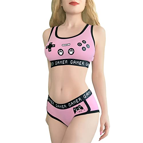Littleforbig Women Cotton Camisole and Panties Sports loungewear Bralette Set - Playgirl - Large - Pink