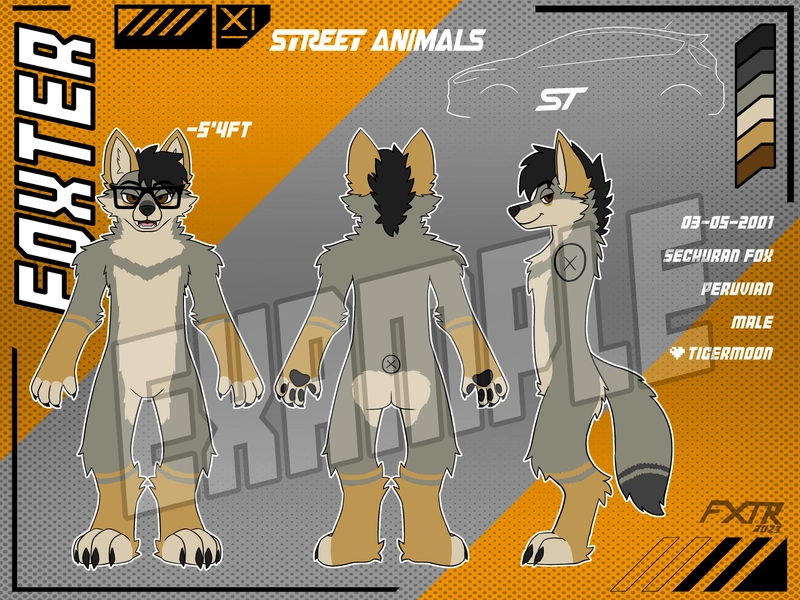 3 SIDED Male Fox Fursona Reference Sheet Base (PNG file)