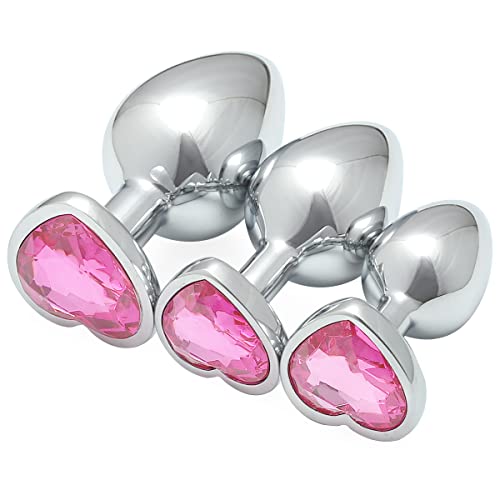AKStore 3 Pcs Luxury Jewelry Design Fetish Heart Metal Anal Butt Plug(Pink) - Pink