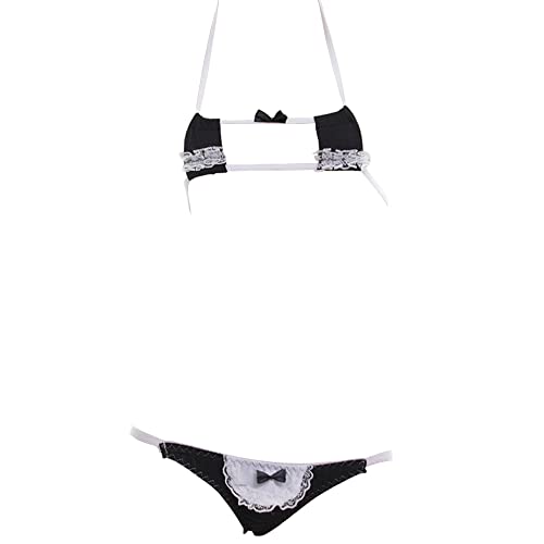 SINGUYUN Womens Sexy Micro bikini Suit Anime Bikini Cosplay Lingerie Kawaii Bra and Panty Set Cute - One Size - 216cube Black