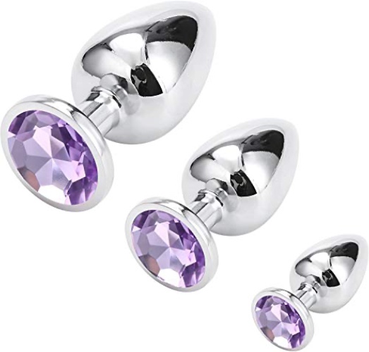 Anal Butt Plug, Greenpinecone Small + Medium + Big Set Fetish Safety Metal Anal Butt Plug Anal Plug Hook with Crystal Diamond Beginner 27mm-33mm-41mm Anal Stimulation Toy for Unisex Masturbation - Purple