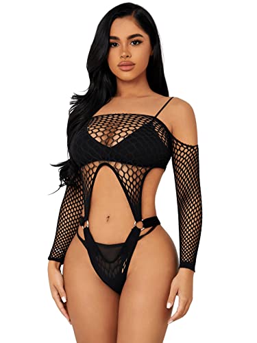SweatyRocks Women's One Piece Hollow-Out Lingerie Cut Out Teddy Bodysuit Lingerie - One Size - Ring Black