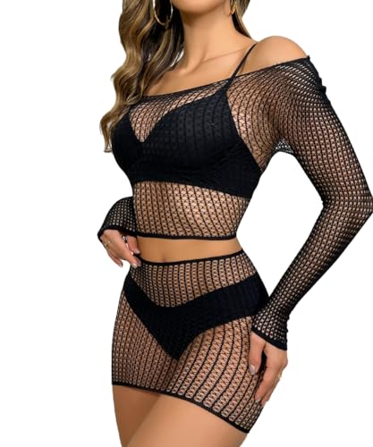 Buitifo Lingerie for Women Fishnet Babydoll Chemise Sexy Nightwear Teddy Dress - Black - One Size