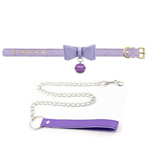 LEWECEEO PU Leather Bow Collar Necklace Choker with Bell Cat Cosplay Kitty Necklace Choker Collar for Women - U4-Purple-Purple Bell with Chain