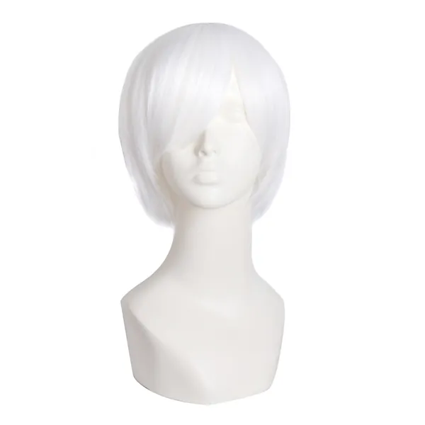 MapofBeauty Men's Short Straight Fashion Cosplay Costume Wig (White) - White