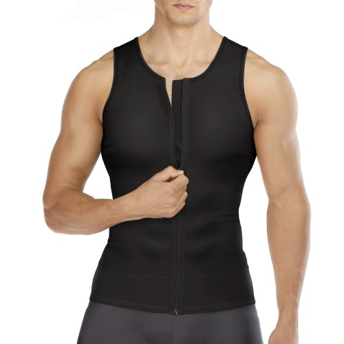 Wonderience Compression Shirts for Men Undershirts Slimming Body Shaper Waist Trainer Tank Top Vest with Zipper - Black Large