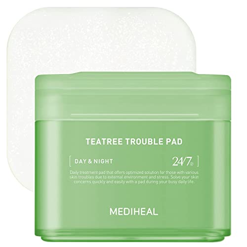 MEDIHEAL Teatree Trouble Pad - Square Cotton Facial Toner Pads with Tea Tree & Lactobacillus - Soothing Pads to Calm Sensitive & Acne Prone Skin- Vegan Face Gauze Pads, 100 Pads - Teatree Pad