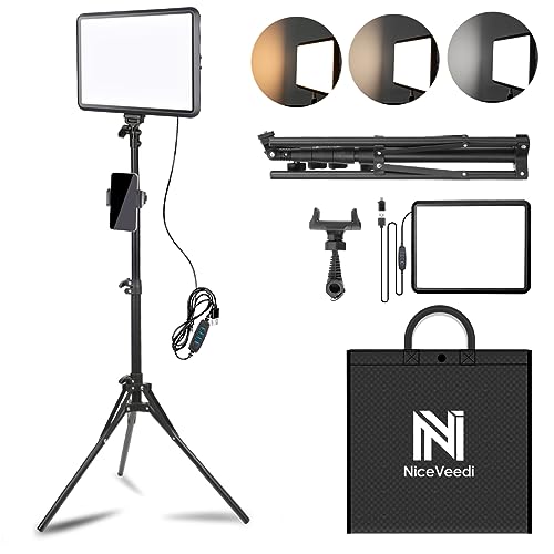1-Pack LED Video Light Kit, NiceVeedi Photography Lighting Kit, 2800-6500K Dimmable Studio Light with Tripod Stand & Phone Holder, 73" Stream Light for Video Recording, Game Streaming, YouTube… - 15W-1 Pack