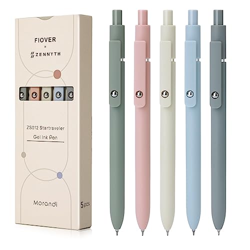 FIOVER 5pcs Gel Pens Quick Dry Ink Pens Fine Point Premium Retractable Rolling Ball Gel Pens Black Ink Smooth Writing for School Supplies Office Home - Morandi