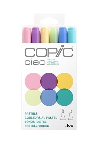 Copic Ciao Coloured Marker Pen - Set of 6 Pastel, For Art & Crafts, Colouring, Graphics, Highlighter, Design, Anime, Professional & Beginners, Art Supplies & Colouring Books