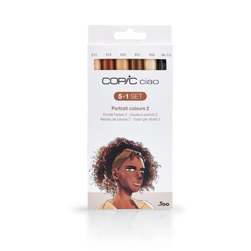 Copic Ciao Coloured Marker Pen - 5+1 Set Portrait 2, For Art & Crafts, Colouring, Graphics, Highlighter, Design, Anime, Professional & Beginners, Art Supplies & Colouring Books