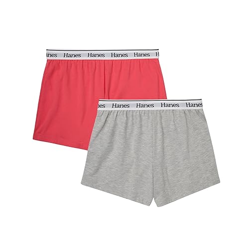 Hanes Women's Originals Comfywear Sleep Shorts (2 Pack) - Pink Coral/Heritage Grey Marle - Medium