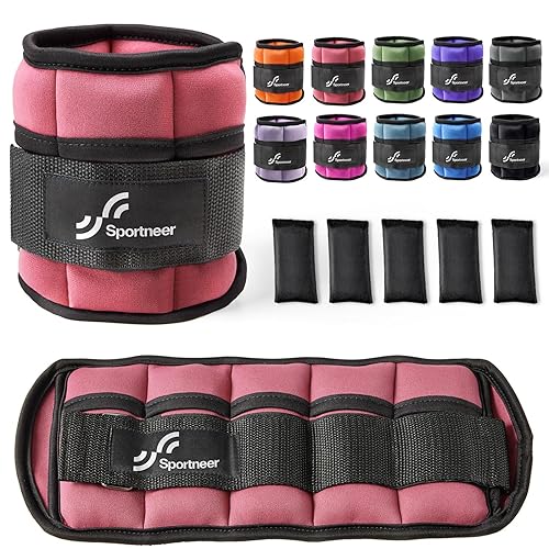 Sportneer Adjustable Ankle Weights 1 Pair 2 4 6 8 10 Lbs Leg Weight Straps for Women Men, Weighted Ankle Weights Set for Gym,Fitness, Workout,Walking, Jogging,1-5 lbs Each Ankle, 1 Pair 2-10 lbs - Peach Pink
