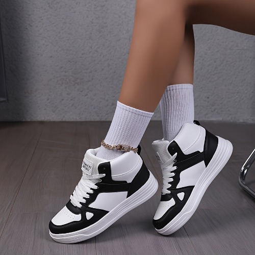 Women&#39;S High-Top Sneakers - Comfortable, Lightweight Lace-Up Casual Shoes For Fall &amp; Winter | Breathable Fabric Lining