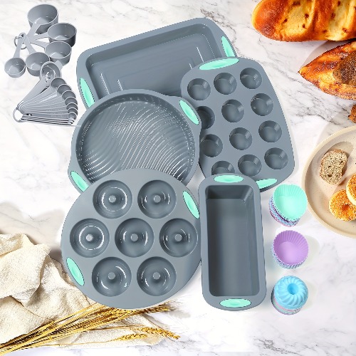 45pcs/set, Silicone Baking Set, Nonstick Bakeware Set Baking Cookie Sheets Cake Muffin Bread Pan, Loaf Pan, Cake Pan, Pizza Pan, Mini Cupcake Mold, Bu