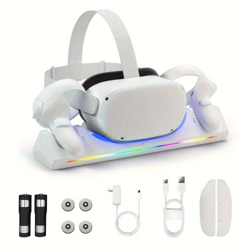 Charging Dock For Oculus Quest 2, Magnetic Charging Station For * VR Headset &amp; *, With 2 Rechargeable 2100mAh Batteries, USB-C Ch