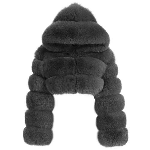 Amira Dark Grey Fox Fur Jacket - L