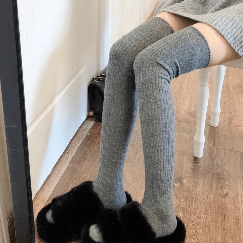 Soft Feminine High Socks | High Socks - Gray / 23.6-25.6in (60-65cm)